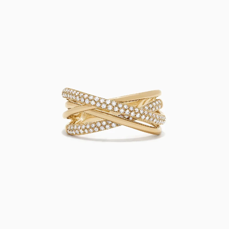 D'Oro 14K Yellow Gold Diamond Crossover Ring, 0.40 TCW