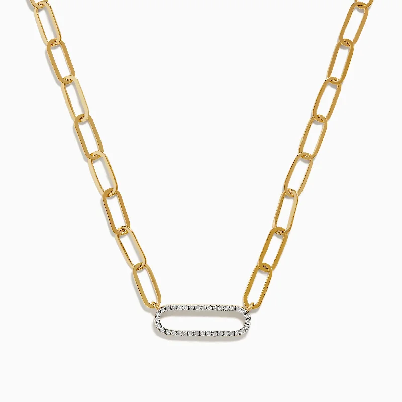 D'oro 14K Yellow Gold Diamond Paperclip Necklace