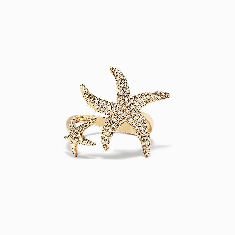 D'Oro 14K Yellow Gold Diamond Starfish Ring, 0.71 TCW