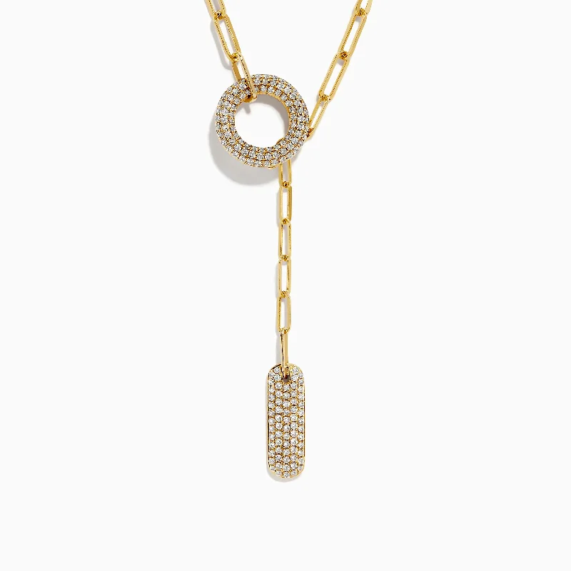 D'Oro 14k Yellow Gold Paperclip Chain Diamond Necklace