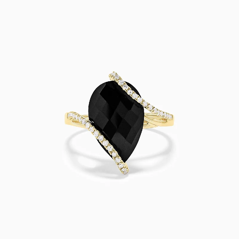 Eclipse 14K Yellow Gold Onyx and Diamond Teardrop Ring, 6.49 TCW