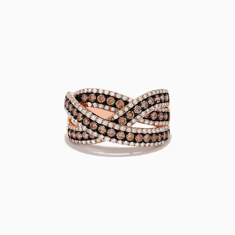 14K Rose Gold Diamond Criss Cross Ring, 1.06 TCW