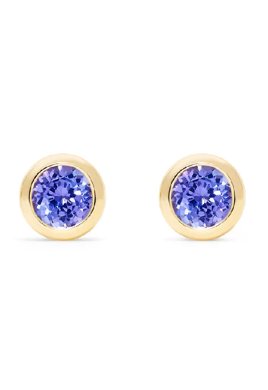 14K Yellow Gold Tanzanite Stud Earrings, 0.91 TCW