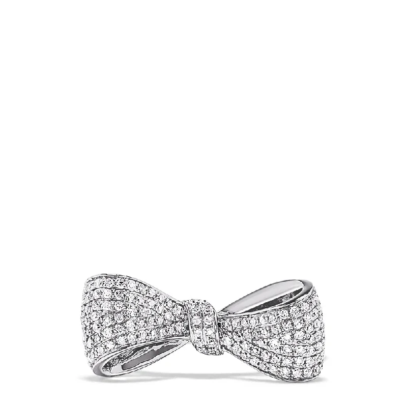 Novelty 14K White Gold Diamond Bow Ring, 0.35 TCW