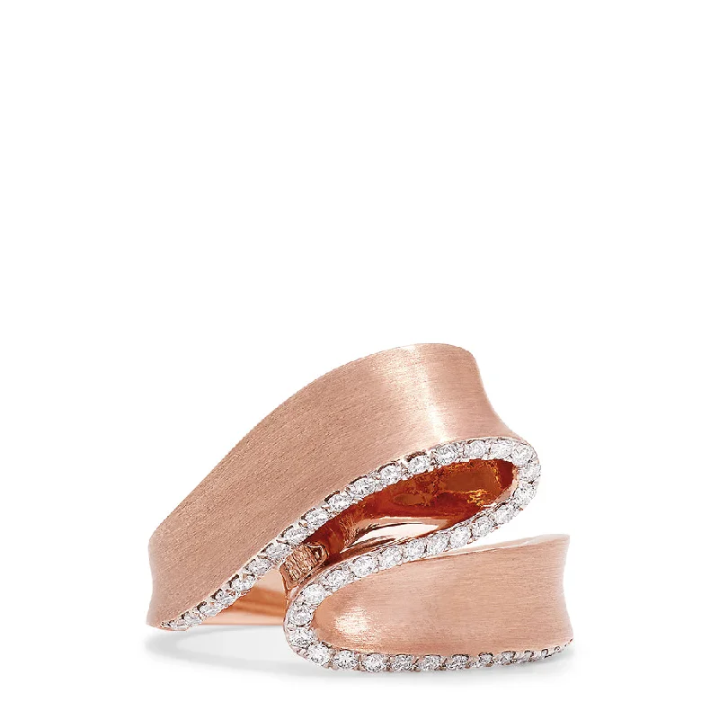 Pave Rose 14K Rose Gold Diamond Ribbon Ring, 0.26 TCW