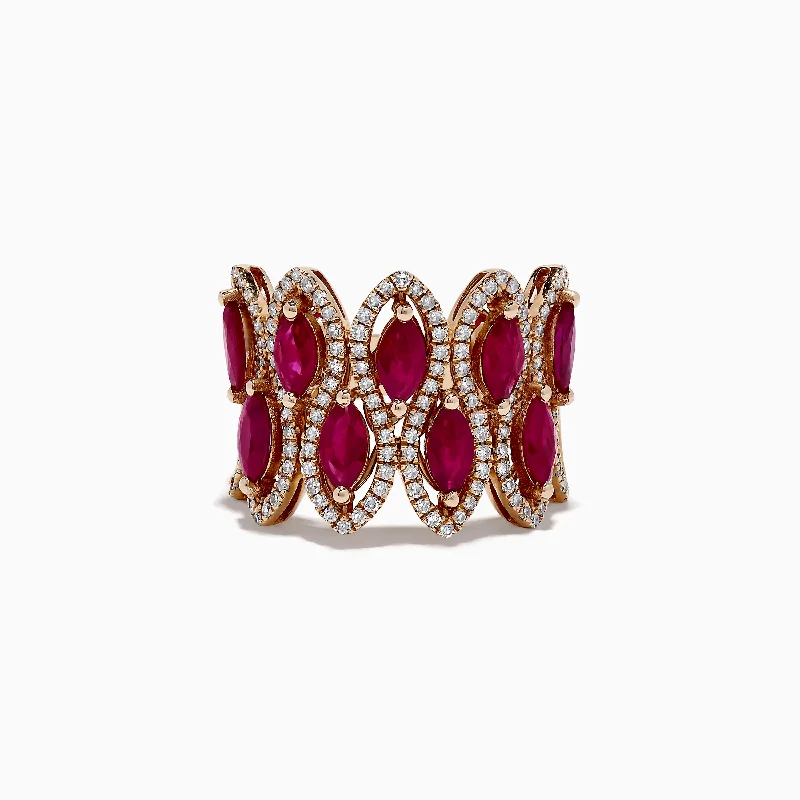 Ruby Royale 14K Rose Gold Ruby and Diamond Cocktail Ring, 3.76 TCW