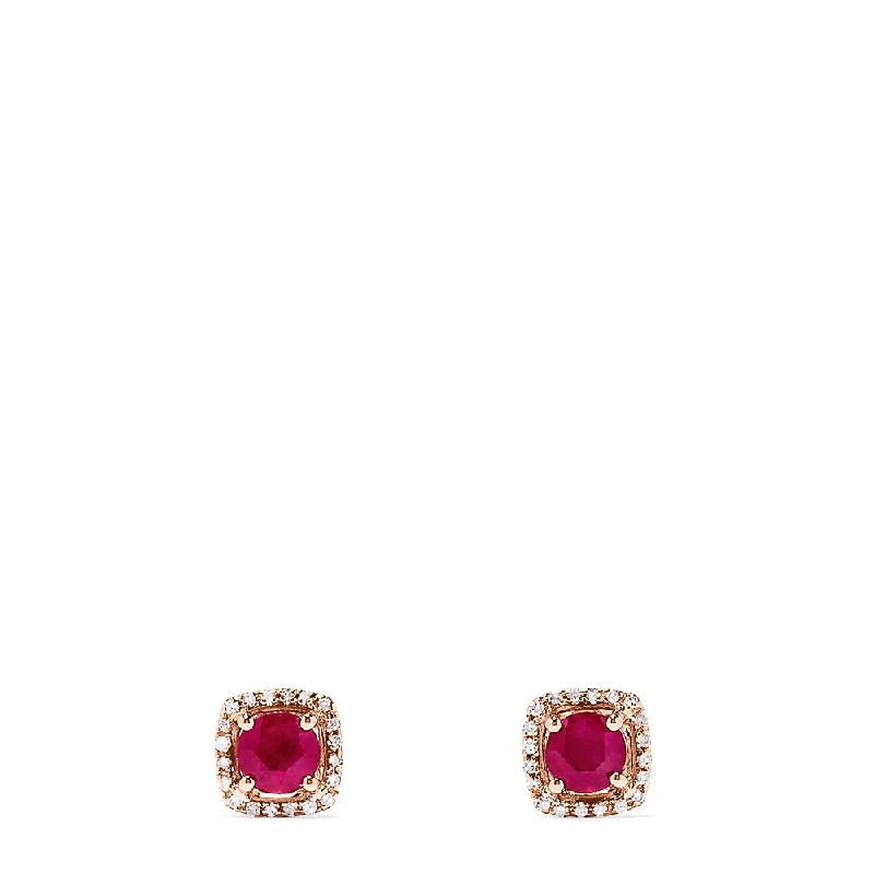 Ruby Royale 14K Rose Gold Ruby and Diamond Stud Earrings, 1.26 TCW