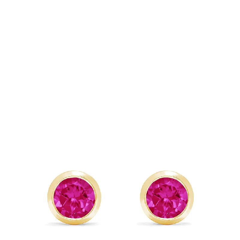 Ruby Royale 14K Yellow Gold Bezel Set Ruby Stud Earrings, 1.14 TCW