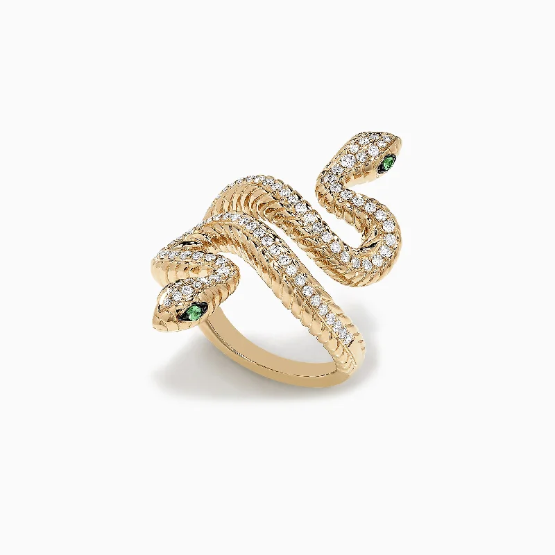 Safari 14K Yellow Gold Tsavorite and Diamond Snake Ring, 0.68 TCW