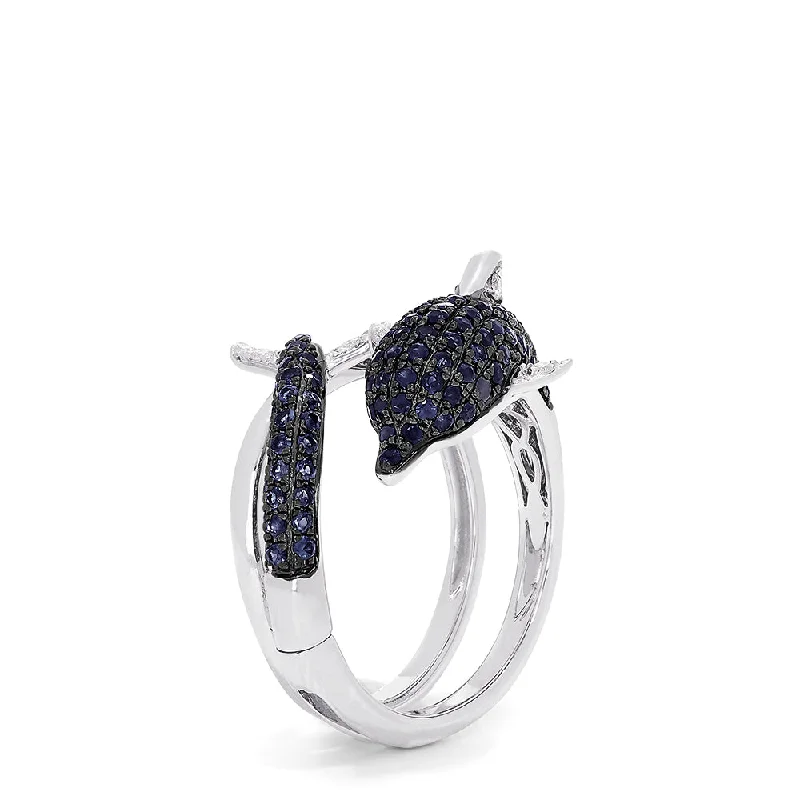 Seaside 14K White Gold Blue Sapphire & Diamond Dolphin Ring, 1.12 TCW