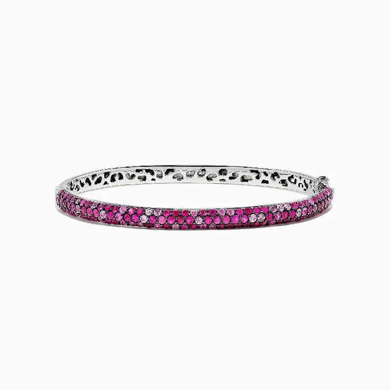 Splash Sterling Silver Pink Sapphire and Ruby Bangle, 4.24 TCW