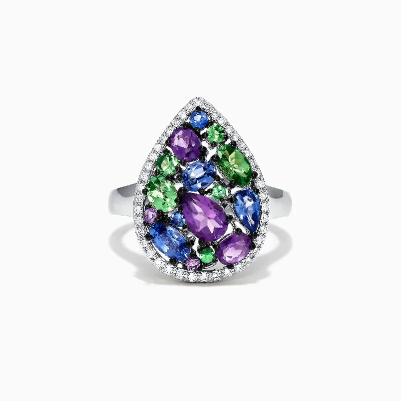 Watercolors 14K White Gold Multi Gemstone and Diamond Ring, 2.45 TCW