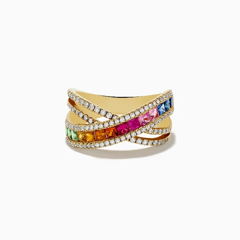 Watercolors 14K Yellow Gold Multi Sapphire and Diamond Ring, 2.05 TCW