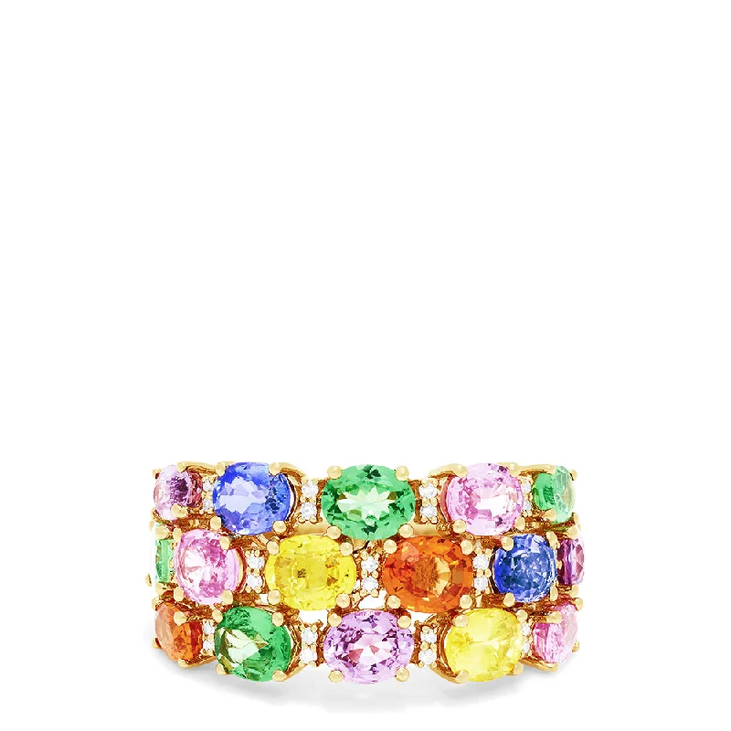 Watercolors 14K Yellow Gold Multi Sapphire and Diamond Ring, 6.21 TCW