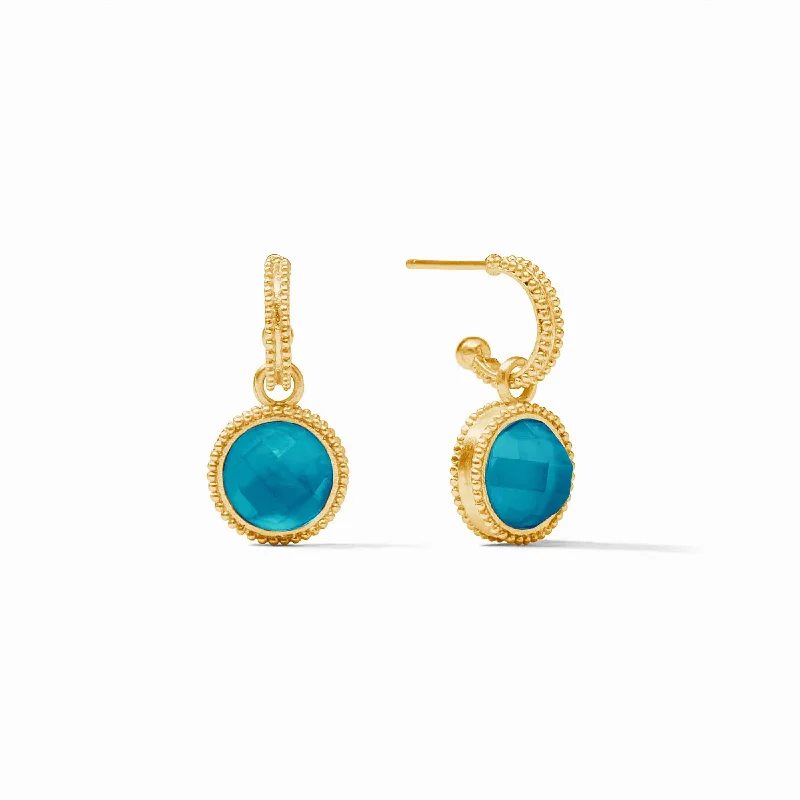 Iridescent London Blue Fleur-de-Lis Hoop & Charm Earrings