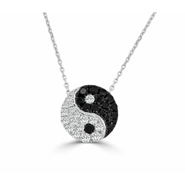 Frederic Sage 14K White Gold Black and White Diamond Yin and Yang Pendant on 14K Yellow Gold Mini Paperclip Chain