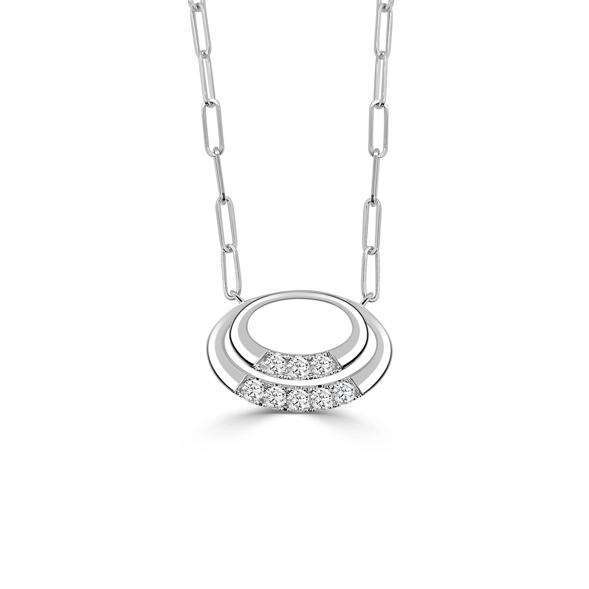 Frederic Sage 14K White Gold East to West Double Oval Diamond Pendant on Paperclip Chain