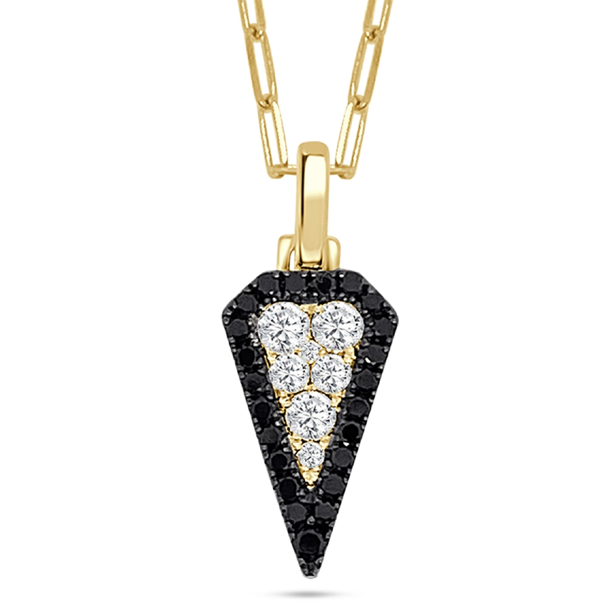 Frederic Sage 14K Yellow and White Gold Arrow Shaped White and Black Diamond Pendant on Mini Paperclip Chain