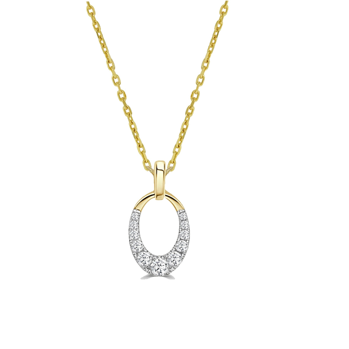 Frederic Sage 14K Yellow and White Gold Oval Diamond Pendant on Mini Paperclip Chain