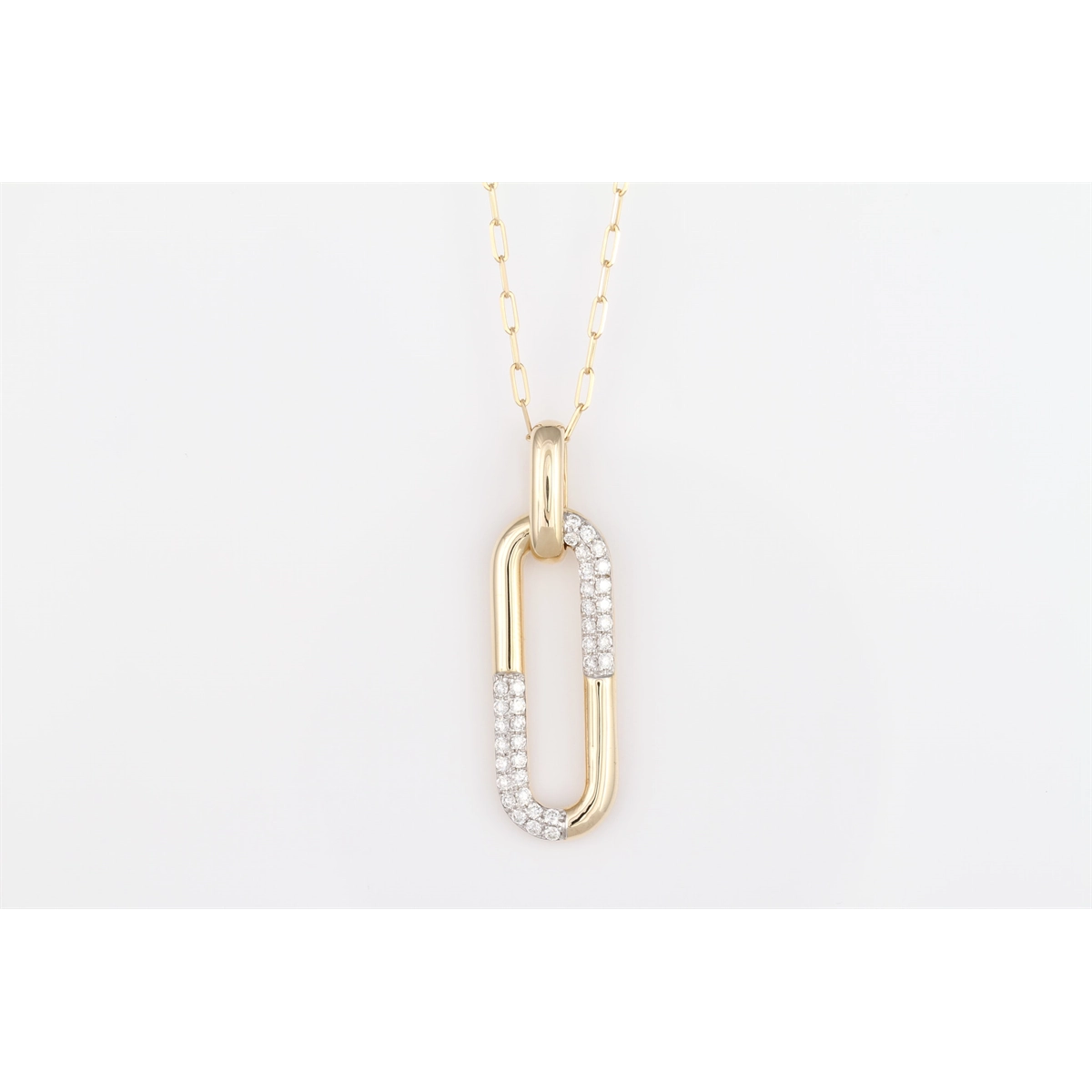 Frederic Sage 14K Yellow Gold Diamond Clip Drop Pendant on a Paperclip Necklace