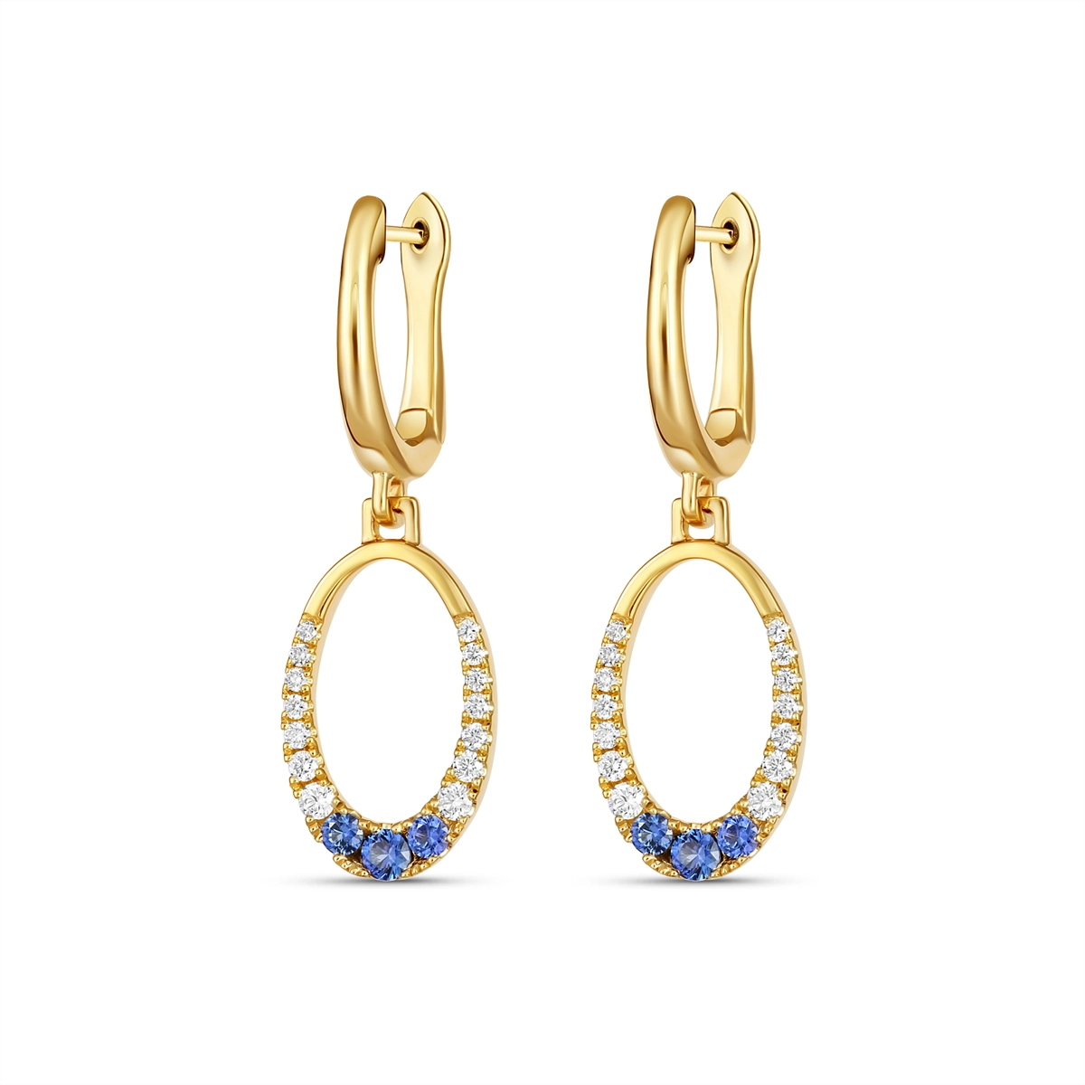 Frederic Sage 14K Yellow Gold Vertical Oval Clip Hoop Dangle Earrings with Sapphire