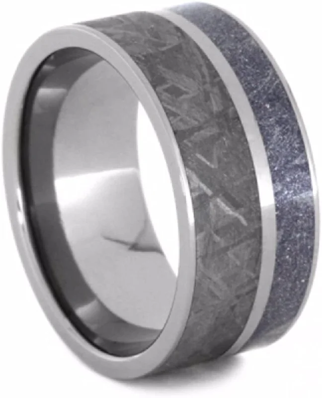 Gibeon Meteorite, Blue, Bronze and White Mokume 10mm Comfort-Fit Titanium Wedding Band, Size 12.5