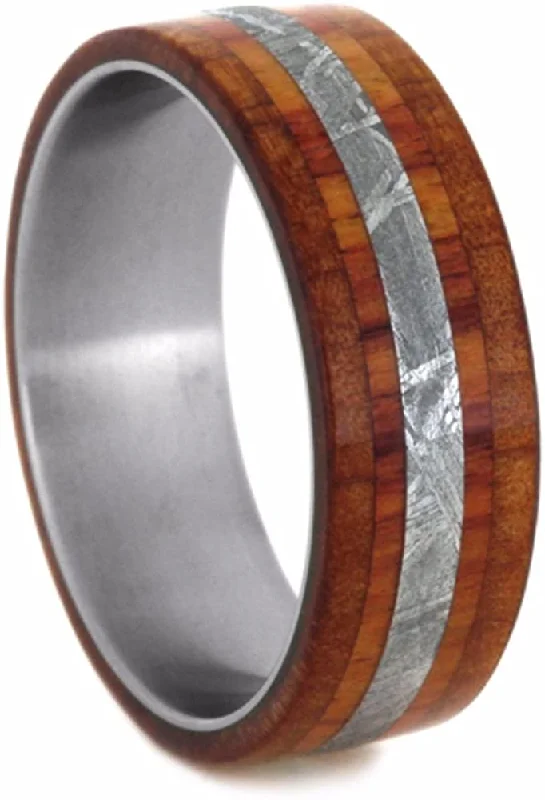 Gibeon Meteorite, Cedar Wood, Tulip Wood 8mm Comfort-Fit Brushed Titanium Wedding Band, Size 14.75