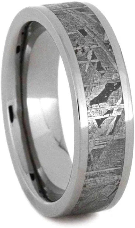 Gibeon Meteorite Inlay 6mm Comfort Fit Titanium Wedding Band, Size 13.25