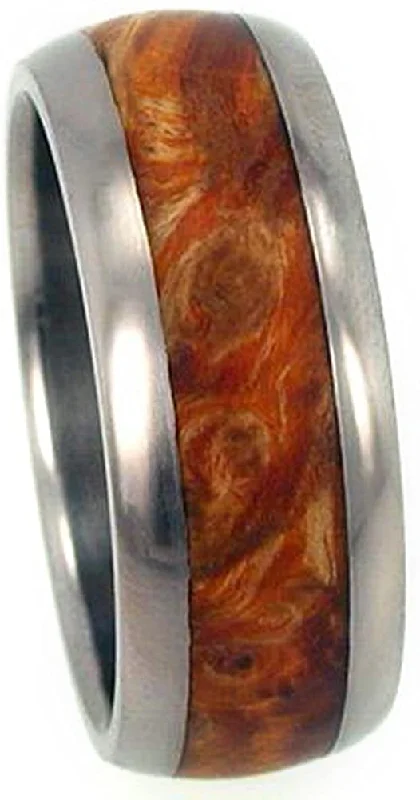 Gold Box Elder Burl Inlay 10mm Comfort-Fit Titanium Wedding Band, Size 7.25