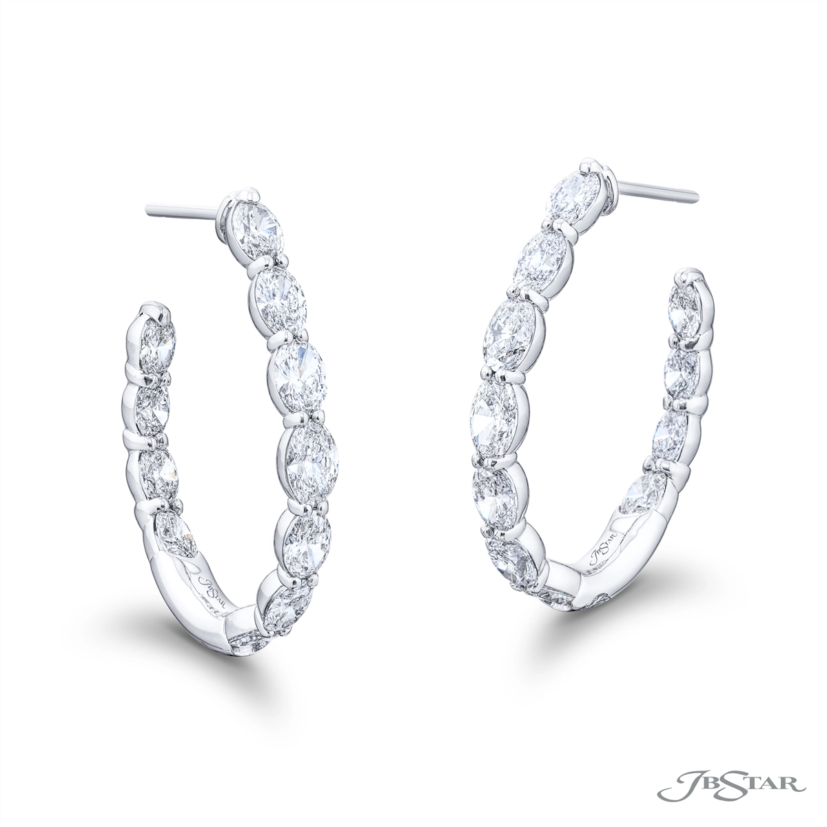 JB Star Platinum Medium Oval Diamond Hoop Earrings