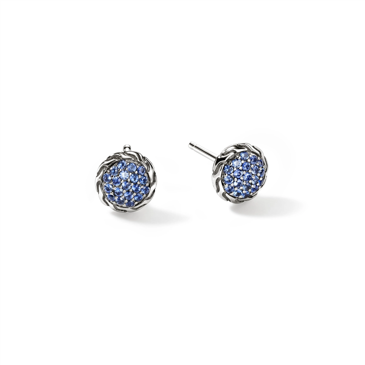 John Hardy Silver 7mm Pave Stud Earrings with Blue Sapphire