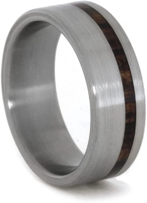 King Wood Inlay 7mm Comfort-Fit Brushed Titanium Wedding Band, Size 5