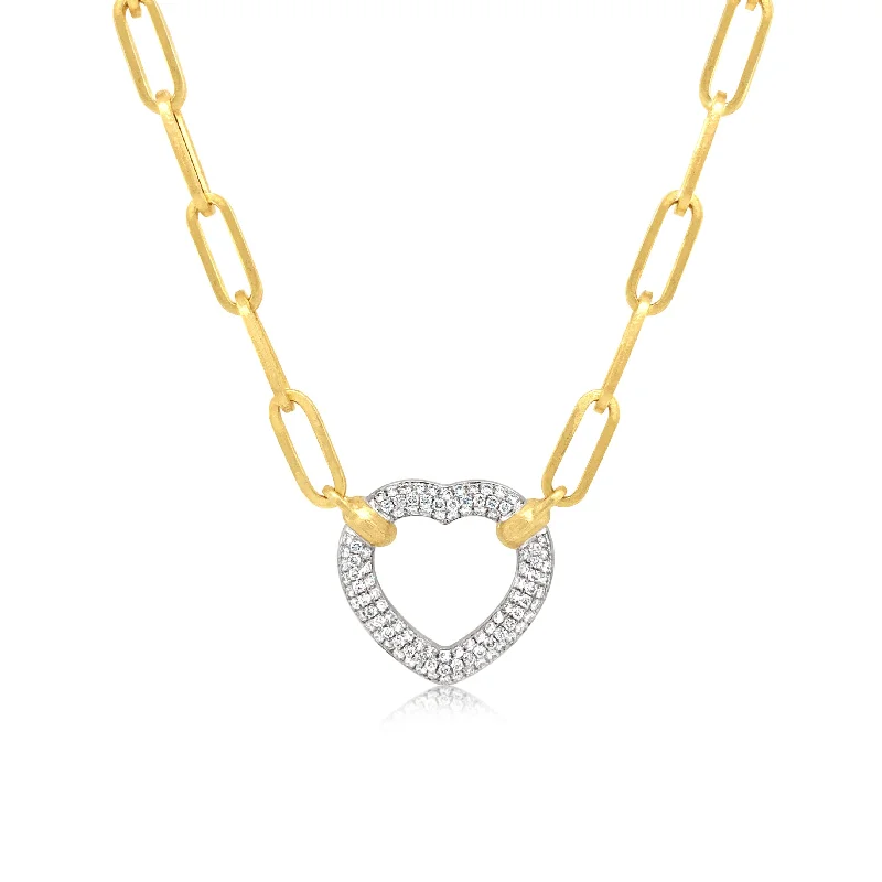 Large Paperclip Chain Open Diamond Heart Necklace