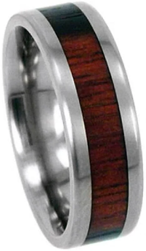 Macassar Ebony Wood Inlay 8mm Comfort Fit Titanium Wedding Band, Size 9.25