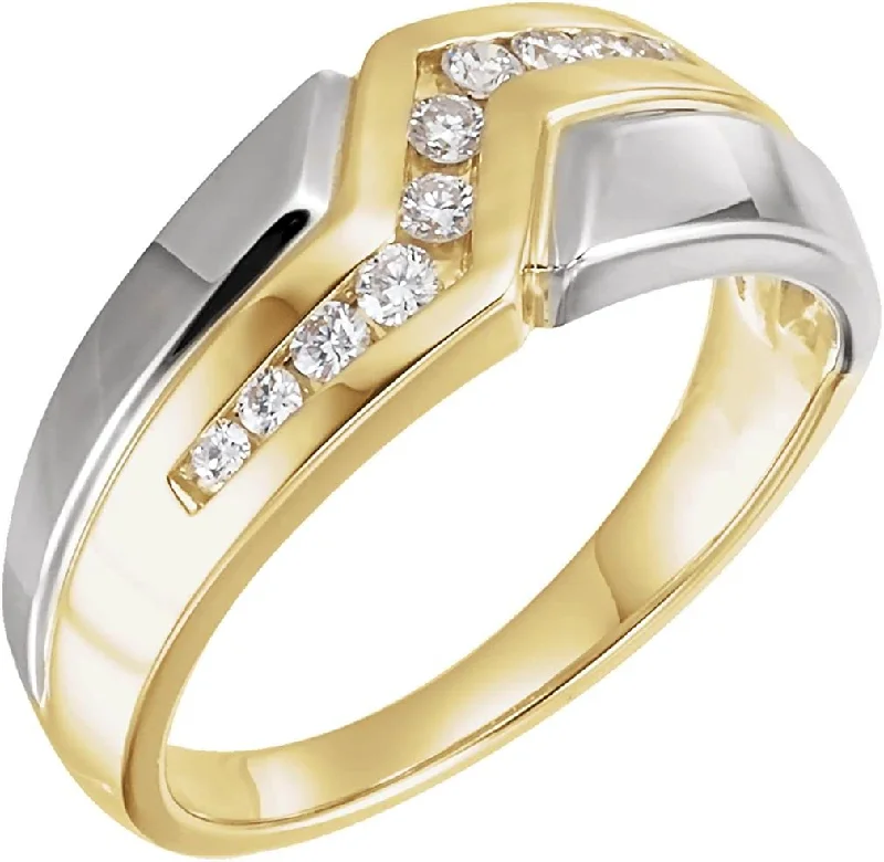 Men's 10-Stone Diamonds Channel Set 8.9mm 14k Yellow and White Gold Band, Size 13