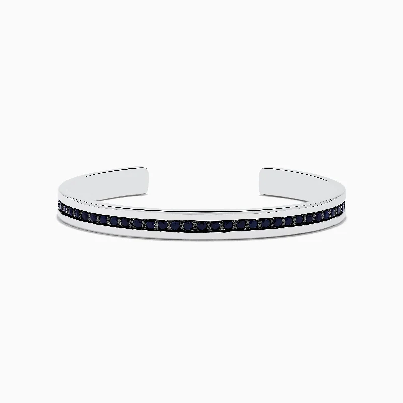 Men's 925 Sterling Silver Black Sapphire Cuff Bangle 4.09 TCW