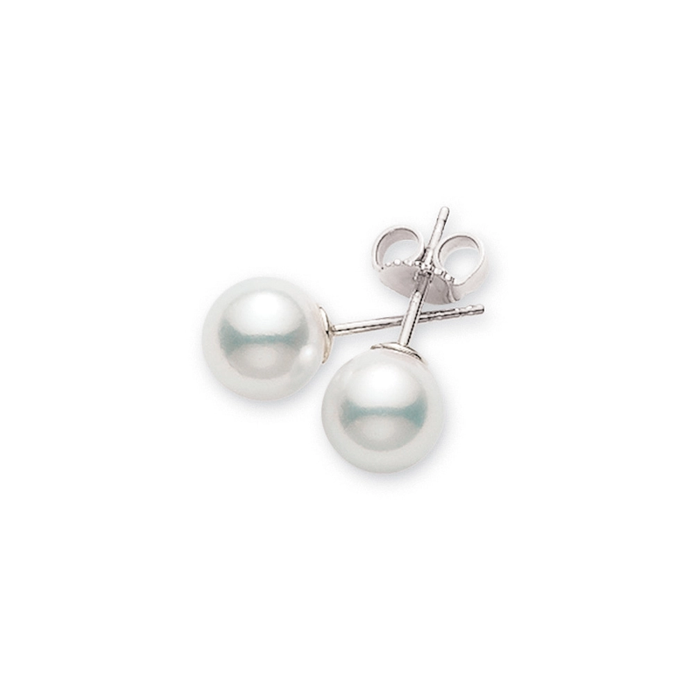 Mikimoto 18K White Gold 7mm Cultured White Pearl Stud Earrings