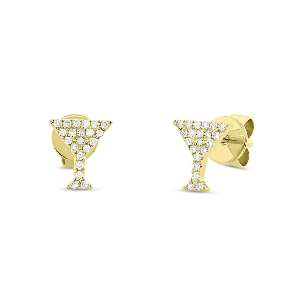 14K Gold Diamond Pave Martini Glass Stud Earrings