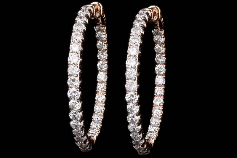 New 14K Rose Gold 5.27 Carat Total Weight Diamond Carat Total Weight Inside-Out Hoop Earrings