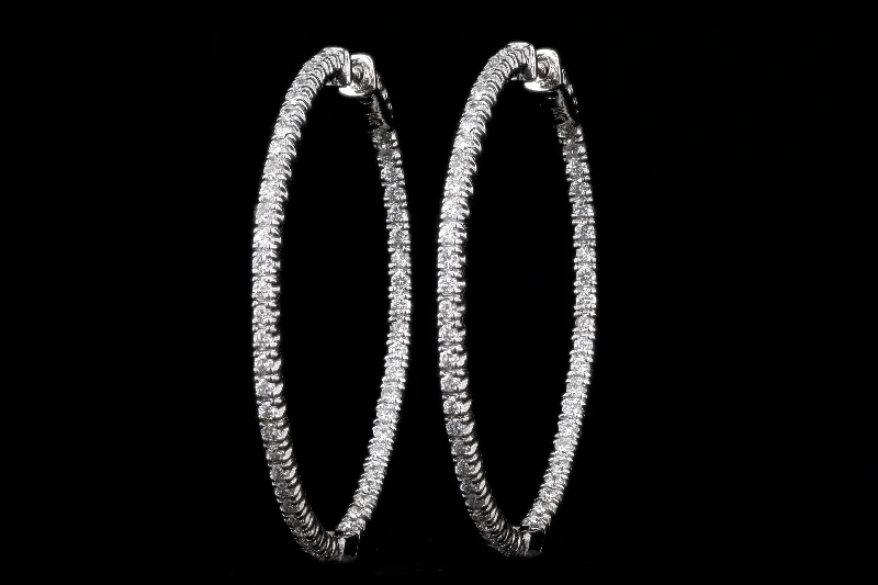 New 14K White Gold 1.94 Carat Total Weight Diamond Inside-Out Hoop Earrings