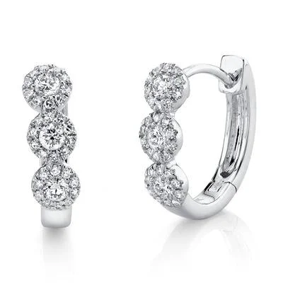 14K White Gold .37 Carat Total Weight Diamond Halo Hoop Earrings