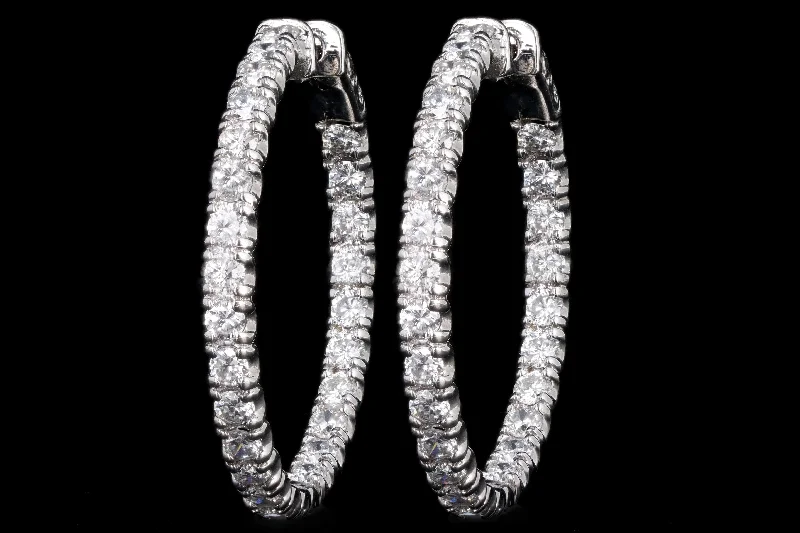 New 14K White Gold 4.37 Carat Total Weight Diamond Inside-Out Hoop Earrings