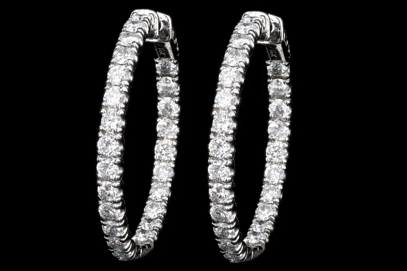 New 14K White Gold 5 Carat Total Weight Diamond Inside-Out Hoop Earrings