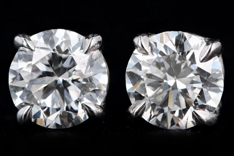 14K White Gold .90 Carat Total Weight Round Diamond Stud Earrings