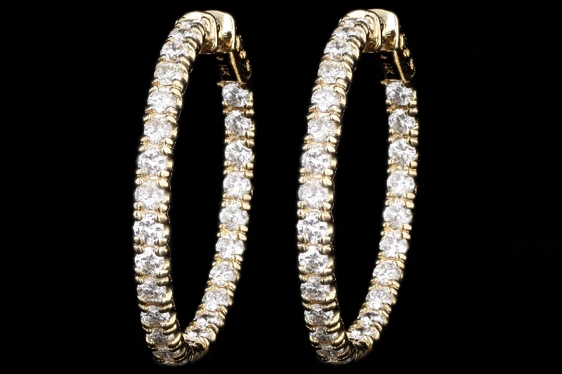 New 14K Yellow Gold 4.32 Carat Total Weight Diamond Inside-Out Hoop Earrings