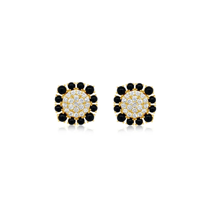 Onyx and Diamond Square Stud Earrings