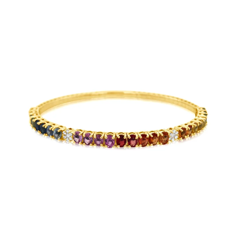 Oval Rainbow Sapphire and Diamond Bangle