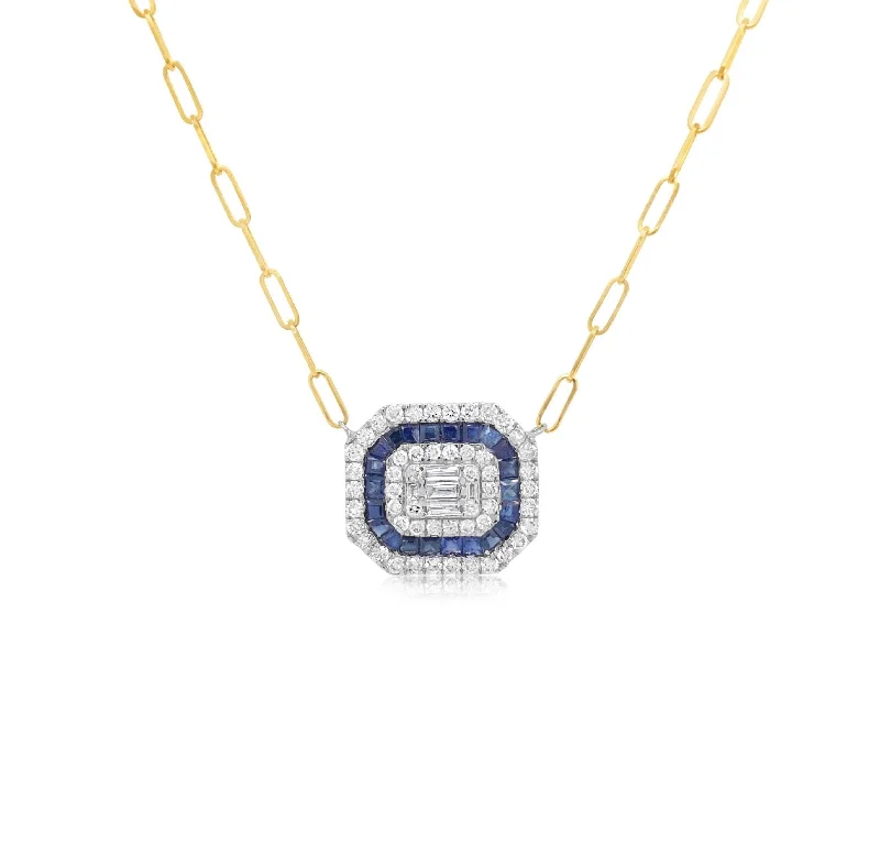 Paperclip Chain Diamond and Sapphire Necklace