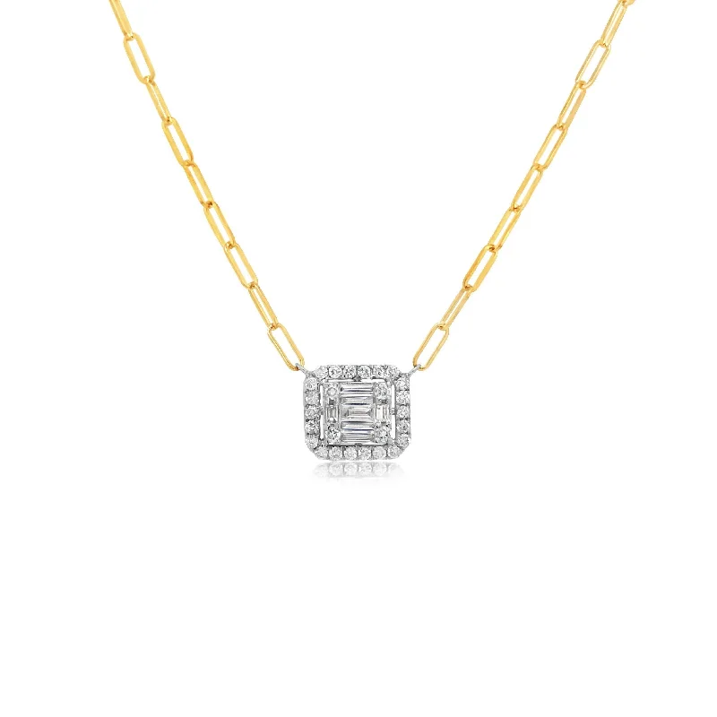 Paperclip Chain Diamond Square Illusion Necklace