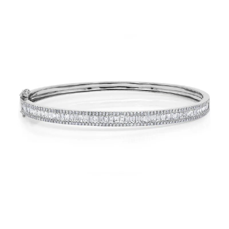 Pave Edge Diamond Baguette Bangle